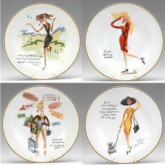 Sakura Other - 🆕 Sakura Chic 4pc Glamour Fashion Illustration Ceramic Porcelain Plates Set